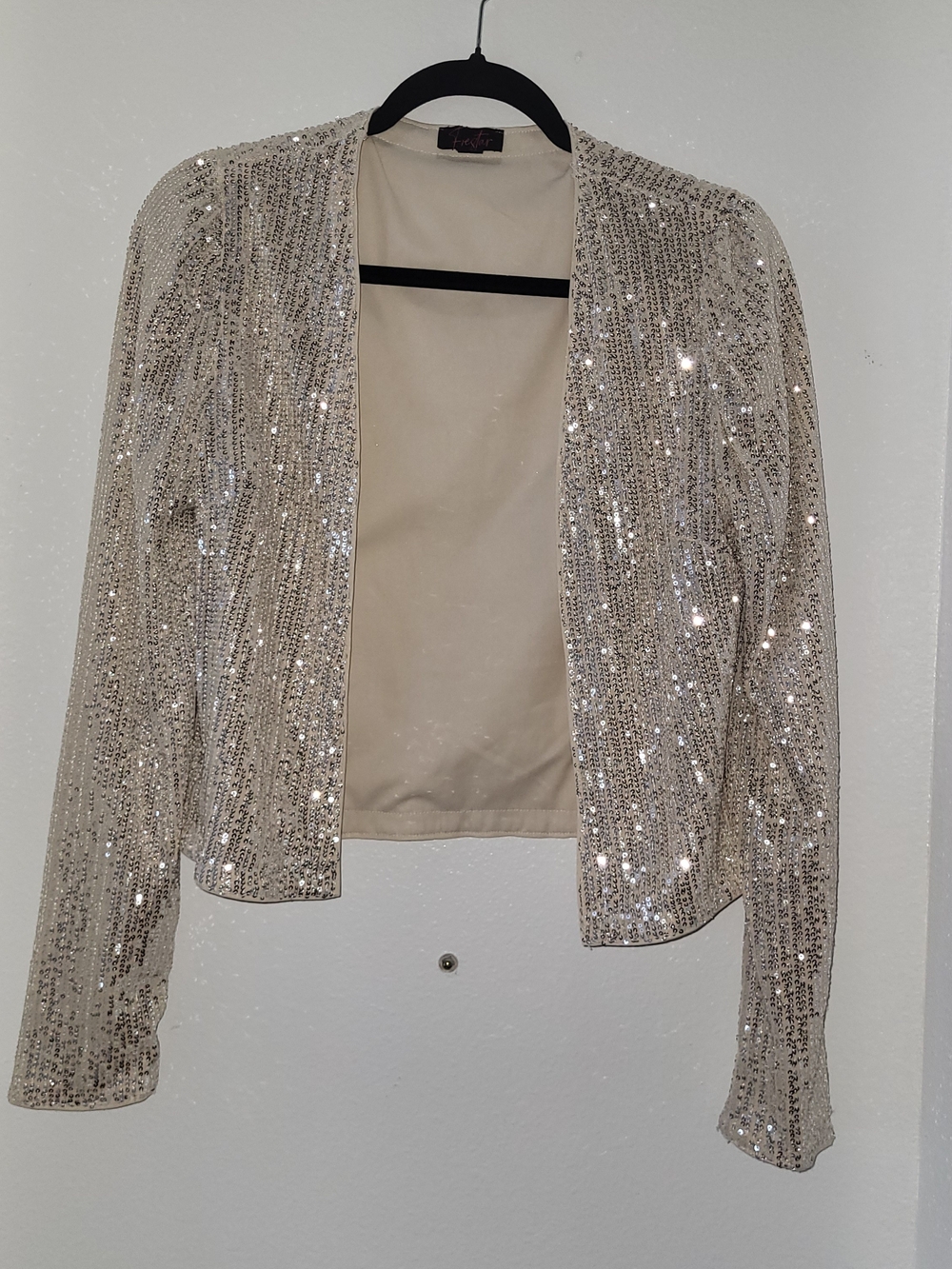 Fiestar Medium Sequin Open-Front Blazer Jacket Puff Party Long Sleeve Cocktail